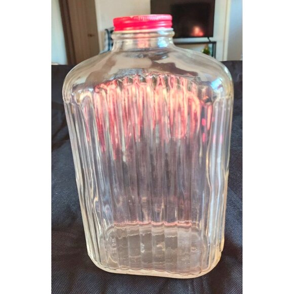 2 Milk Water Antique Vintage Ribbed Glass Bottles With Red Caps Anchor Hocking - Picture 3 of 13